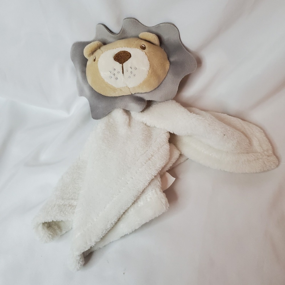 Baby Co Gray/White Lion Plush‎ Security Blanket Lovey Soft Embroidered Face